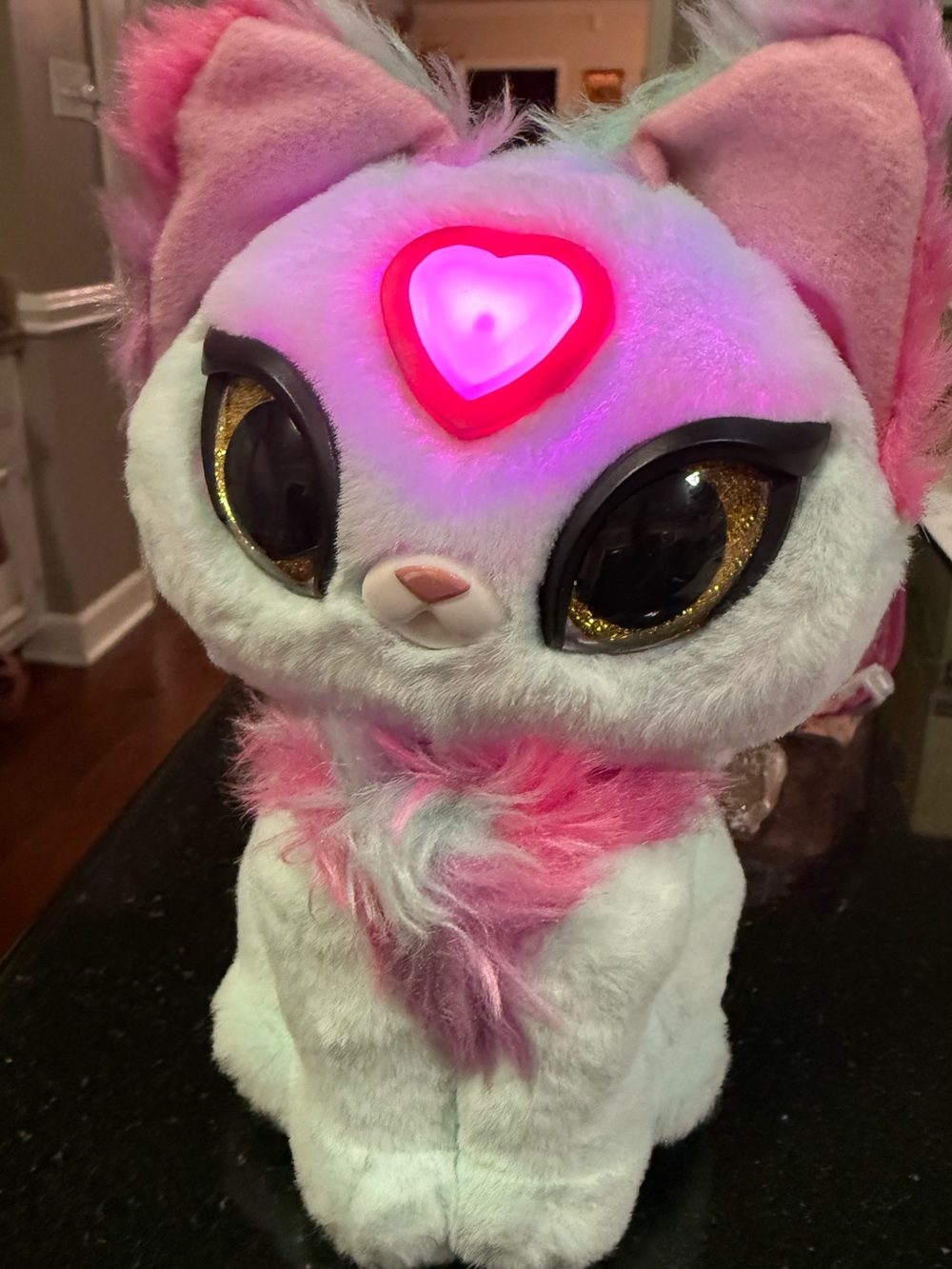 EUC My Fuzzy‎ Friends Cat Plush 2023 blue Rainbow Ears Heart 6.6" WORKS